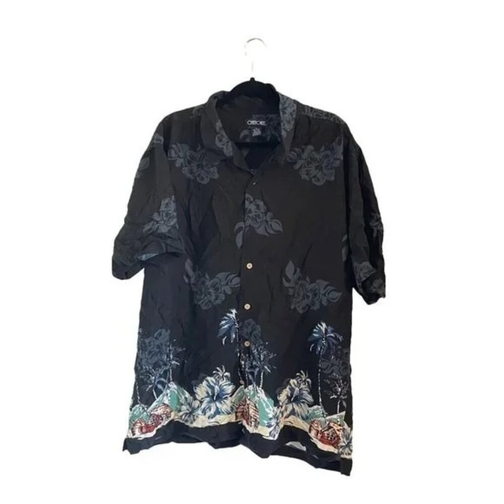 Cherokee Black Hawaiian Men Shirt Tropical Beach Vacay Button Down‎